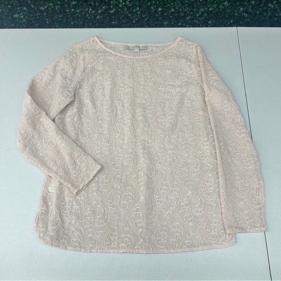 Ann Taylor Loft Cream Sheer Embroidered Top - Petite MP - Picture 1 of 5
